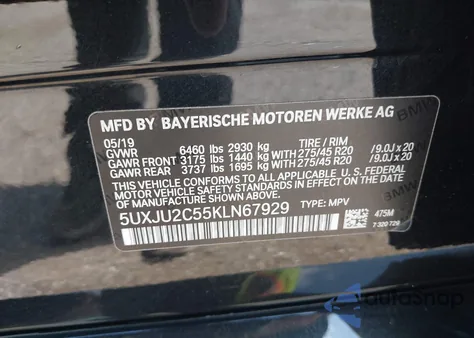 2019 BMW X5 xDrive50I z USA, uszkodzony, nr VIN 5UXJU2C55KLN67929